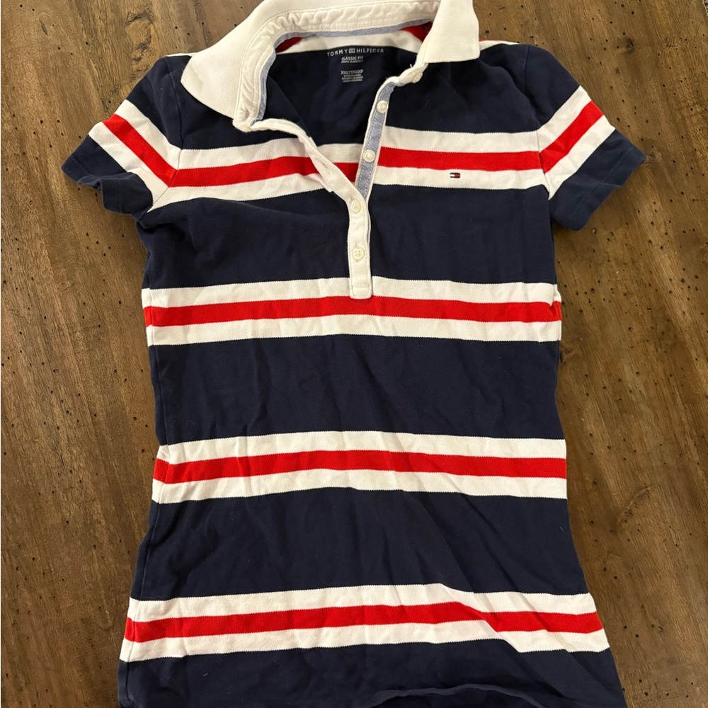 Tommy Hilfiger Navy Polo with Red and White Stripes